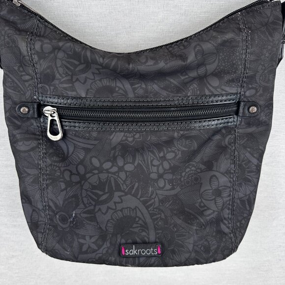 SAKROOTS Handbags - SAKROOTS SHOULDER BAG WITH ADJUSTABLE CROSSBODY STRAP, BLACK BLACK FLORAL